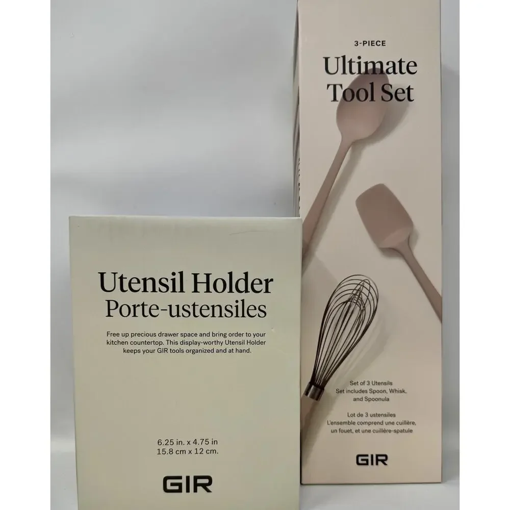 GIR Get It Right Silicone Kitchen Tool Set 3 Pc w Utensil Holder NIB Beige